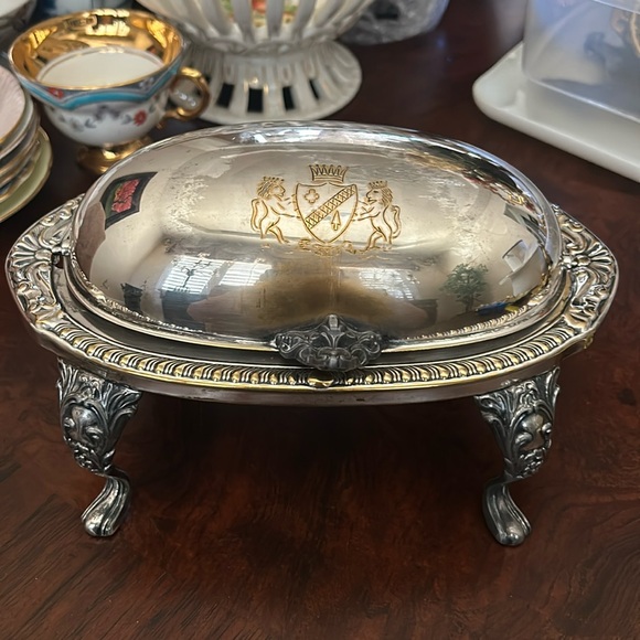 Antique Silver Plate Roll Top Butter Dish or Caviar Dish